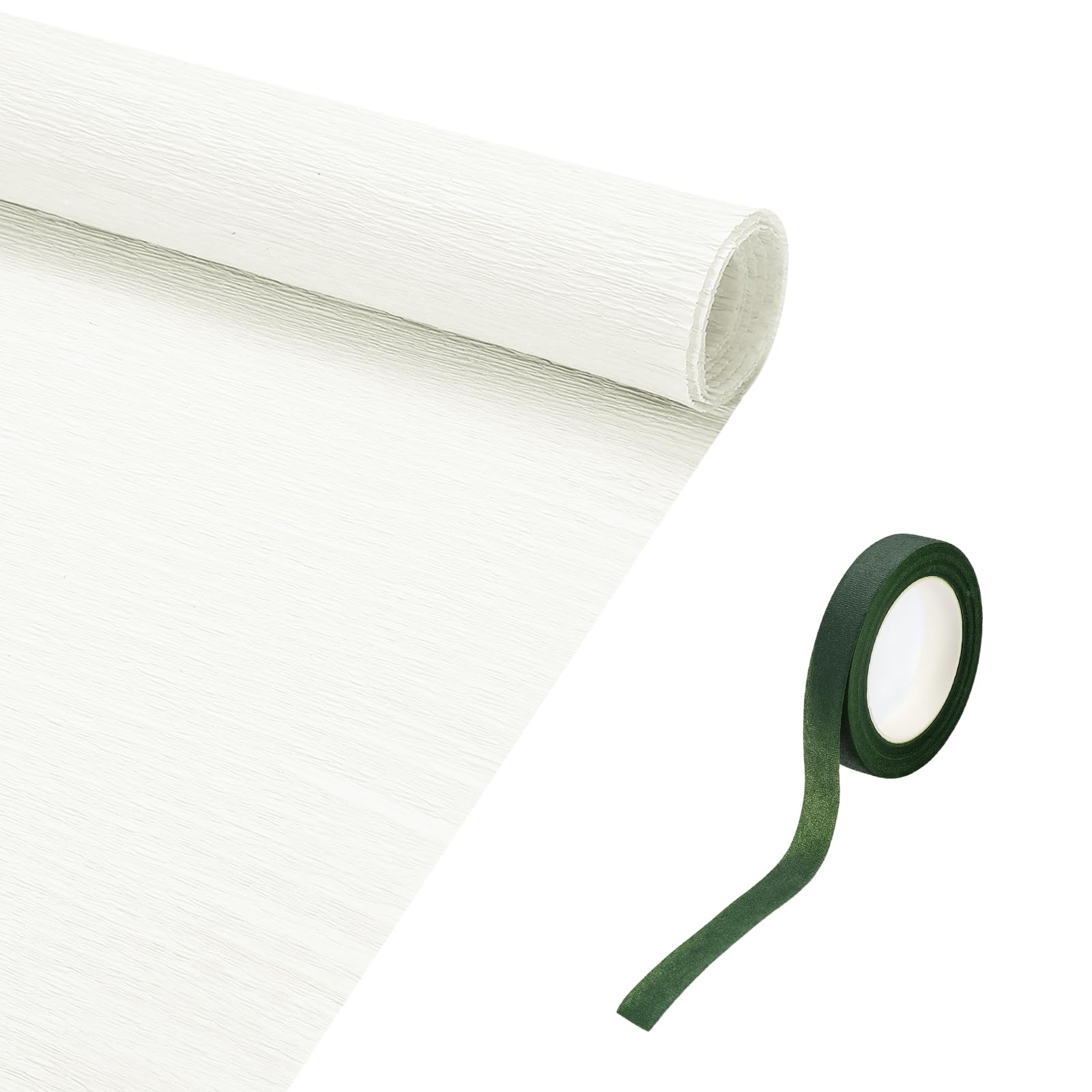 sourcing map 19.7" Wide 8.2Ft Long Crepe Paper Roll, Thickened Crepe Paper Sheets with Adhesive Tape for Flower Making DIY Gift Wrapping Wedding Ceremony Decoration (Creamy White)