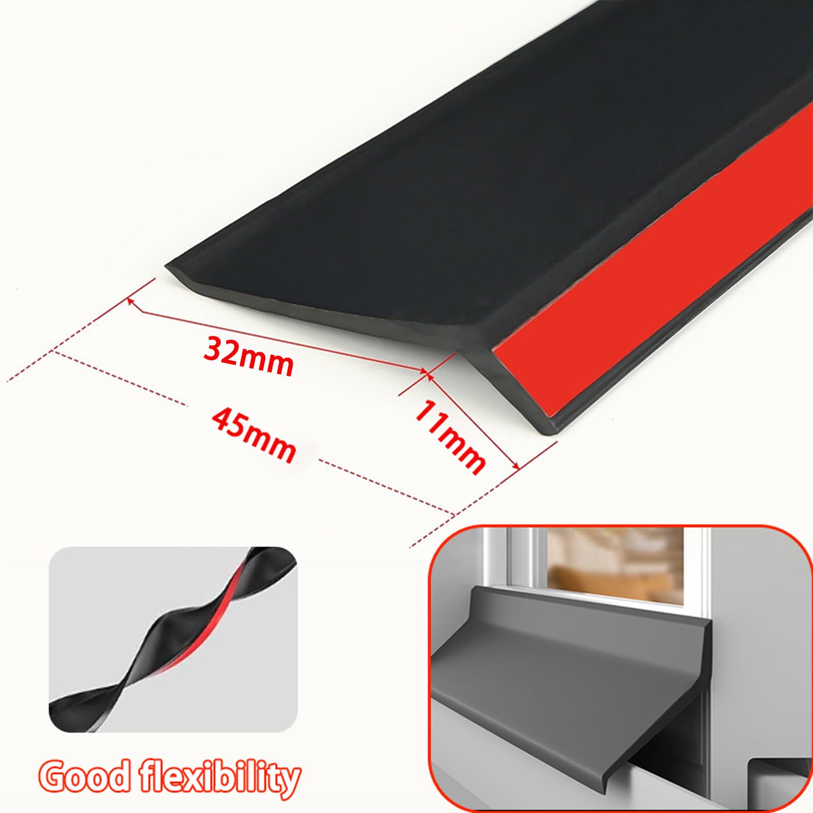 Burlete Autoadhesivo para Ventanas, Sello de Goma Negra antilluvia para Puertas y Ventanas, Varios tamaños (Ancho: 4,5 cm, Largo: 5 m) - Solución de impermeabilización de bajo Consumo