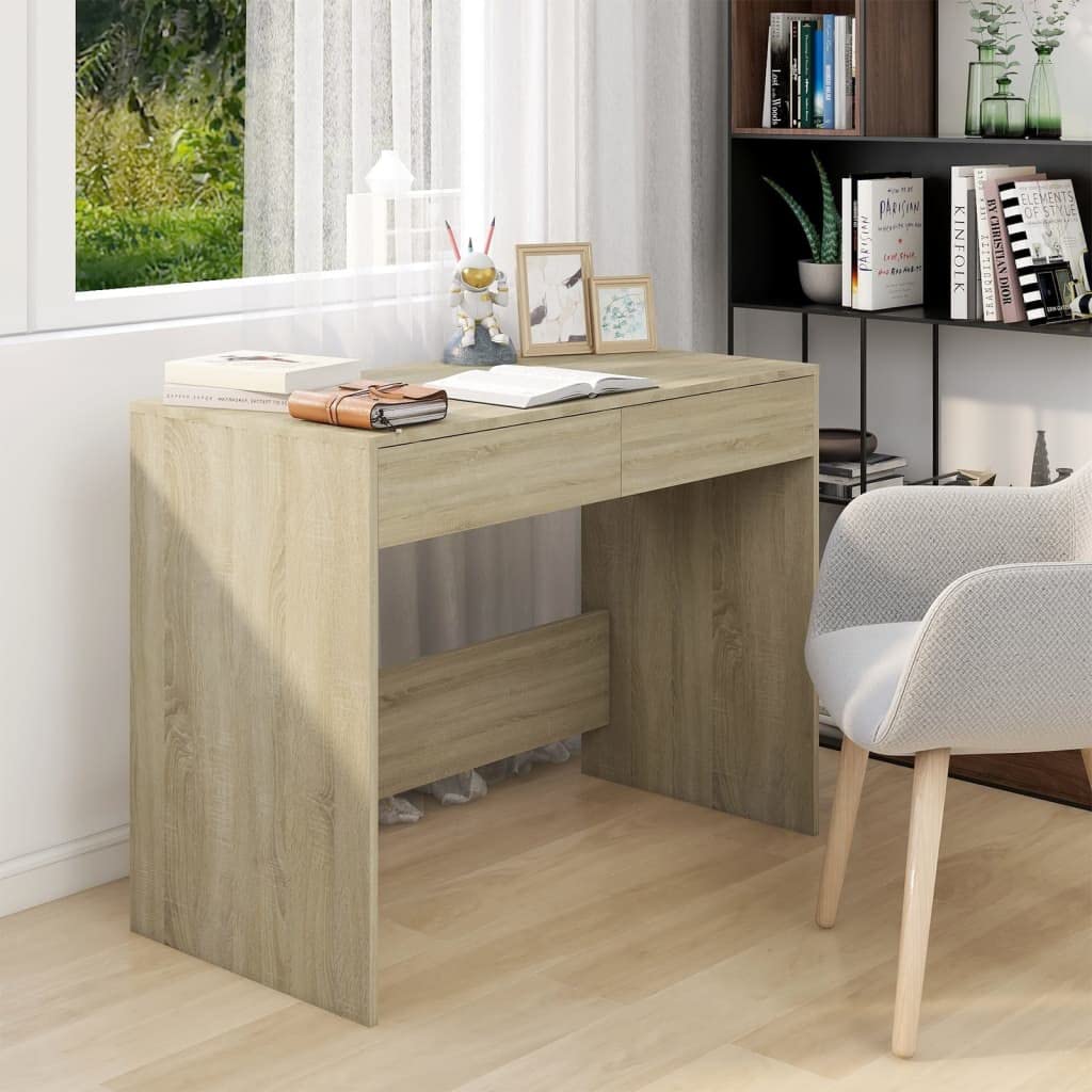 Scrivania in rovere Sonoma, 101 x 50 x 76,5 cm, con 2 cassetti, scrivania per computer e gaming, per ufficio, studio e home office, con spazio di archiviazione e robusto piano del tavolo