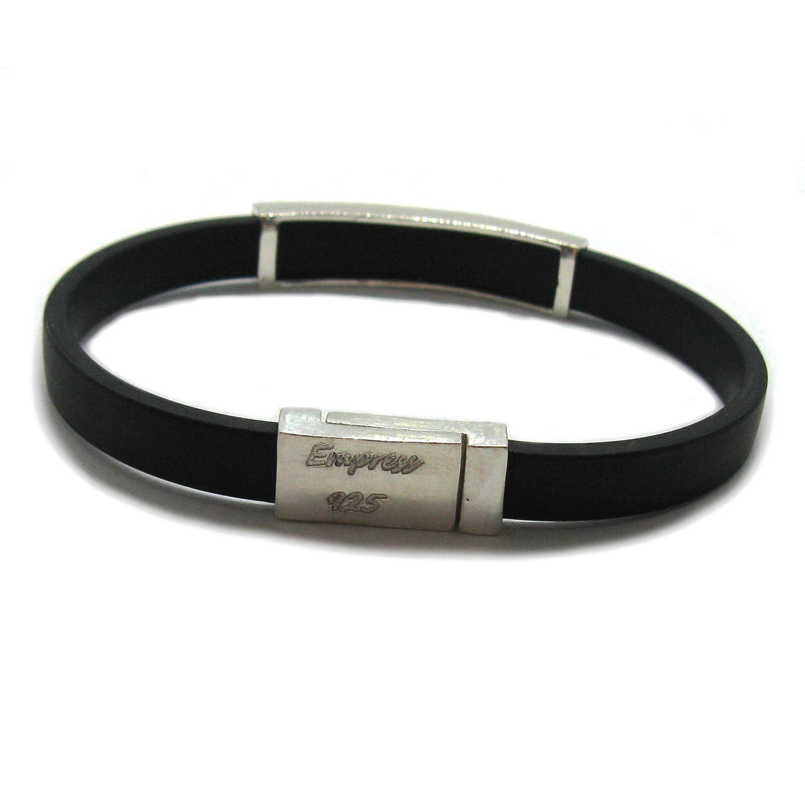Bracelet en argent sterling massif 925 et caoutchouc avec fermoir magnétique B000223