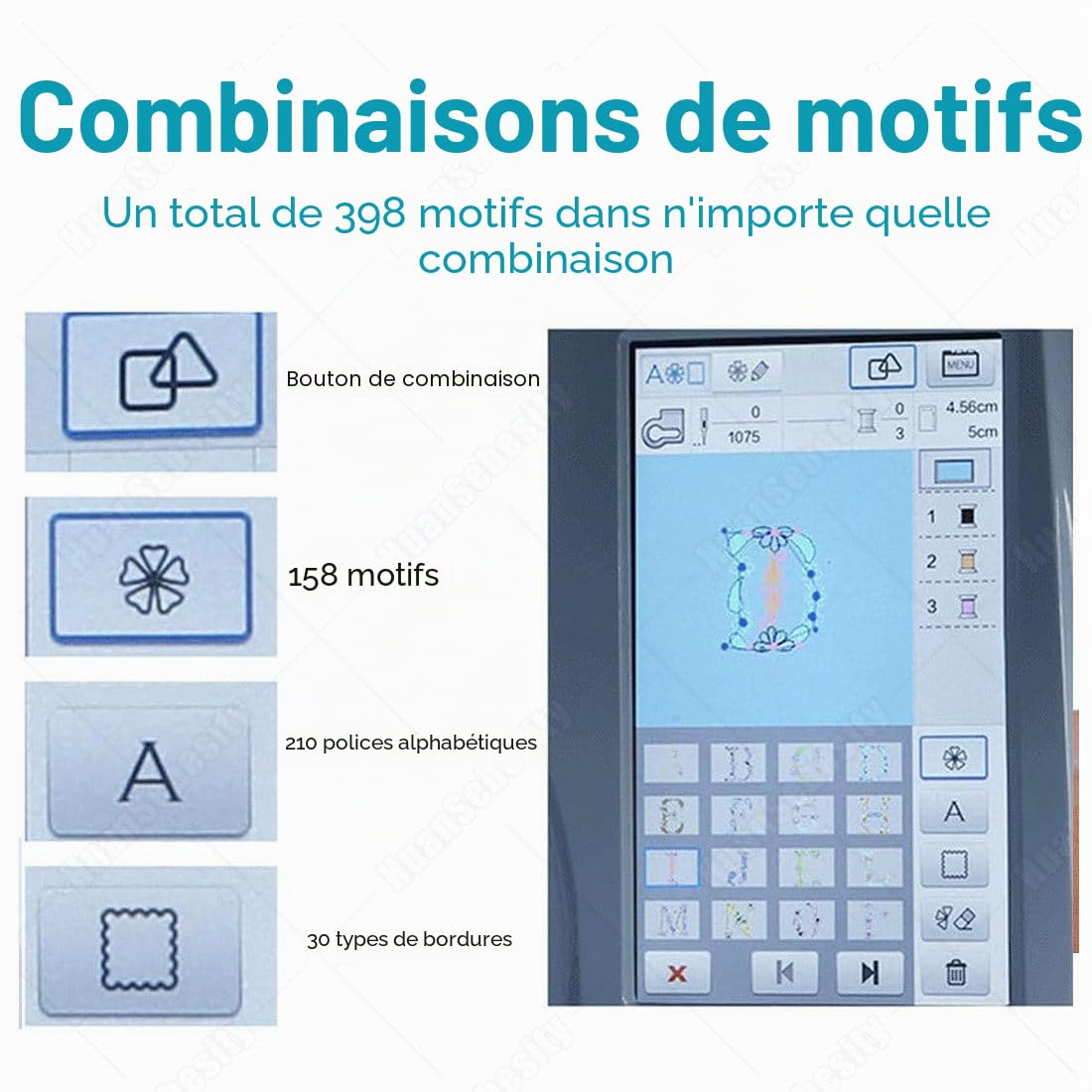Mini Machine à Coudre Domestique,Machine à Broder Automatique,Machine à Coudre Multifonction,avec écran Tactile LCD de 7 Pouces210 Lettres Intégrées Et 30 Bordures de Motifs