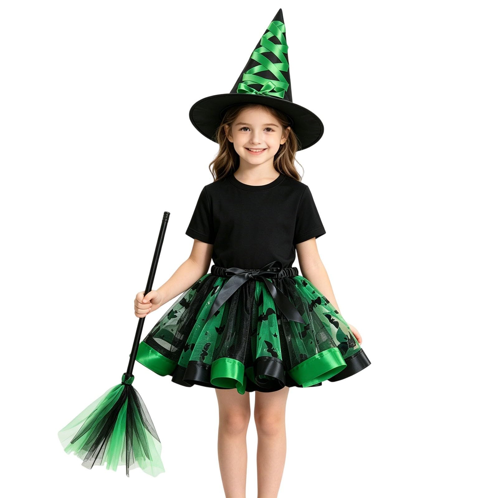 Akgukrseh Toddler Kid Baby Girl Halloween Clothes Witches Outfit Kids Wedding Dress Girls Witch Costume Age 4 with Hat Fancy Costumes Party Cosplay 2-7 Years (#A3 Green, 4-5 Years)