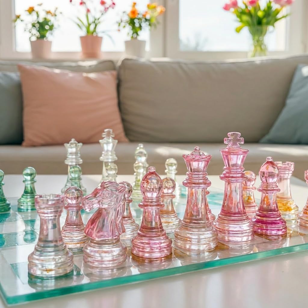 Chess Mold Set, Resiners Chess Molds for Resin Casting with Full Size 3D Silicone Chess Checkers & Chess Board, Epoxy Silicone Resin Molds for Family Party Board Games (Checkers & Chess Board)
