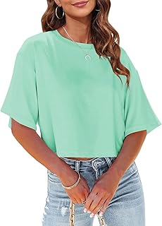 Women Half Sleeve Cropped T-Shirts Drop Shoulder Round Neck Crop Tops Ca...