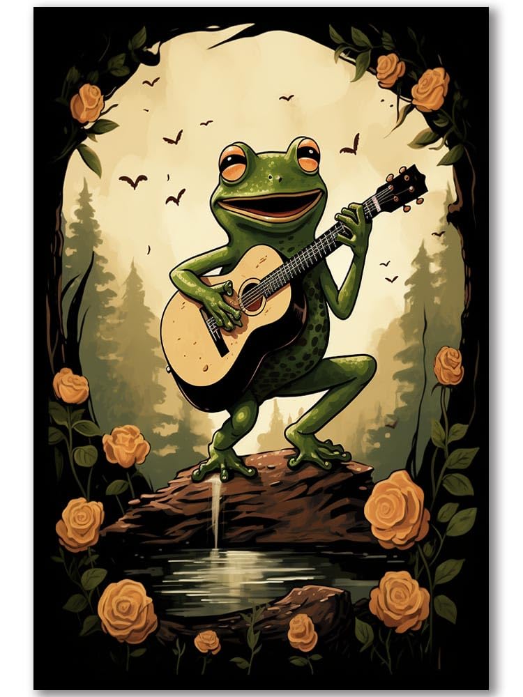 Frog Art Poster Frog Painting Creativity Posters Canvas Wall Art Picture Retro Cute Green Art Room Aesthetic (C,12x18in Unframe)