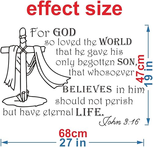 Miniatura 2 de Calcomanía de pared con versículo bíblico – "for God So Loved The World" John 3:16 - Adhesivo de vinilo de las Escrituras cristianas para decoración