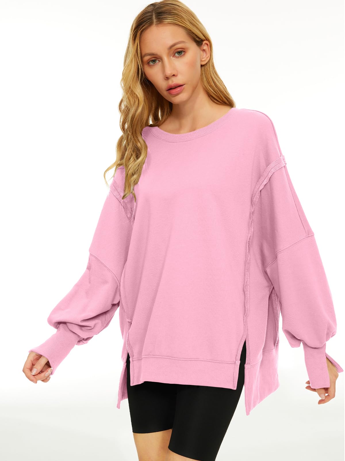 Damskie swetry oversize bluzy z okrągłym dekoltem bluzy zimowe modne ubrania Y2k nastolatki śliczne polarowe stroje 2024, różowy, XL