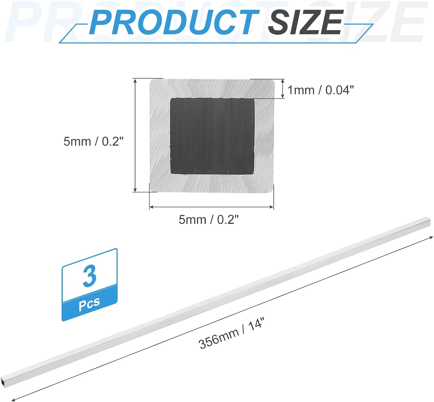 MECCANIXITY Aluminum Square Tubing,(5x5x1x356mm) 6063 Aluminum Square Tube Seamless Structural Metal Profile Hardware for Construction DIY Home Decor Furniture 3pcs