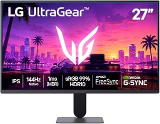 LG UltraGear Monitor Gamer 27" IPS, 144Hz Nativo, 1ms (MBR), Full HD (1920x1080), HDR10, NVIDIA G-SYNC, AMD FreeSync, Preto - 27G411B