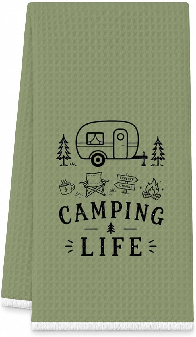 KIDEAR Camping Life Kitchen Towel, Camper Trailer Camp Decor Dish Towel