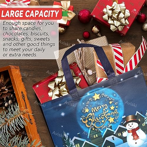 4PCS Multifunctional Non-Woven Christmas Tote Bags for Gifts Wrapping Shopping, 32.5×25×17cm, Lateral Christmas, 4pcs - Image 3