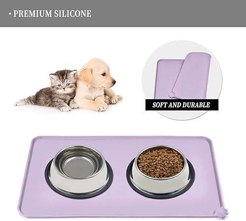 Vista 227 de Tapete impermeable para comida de perros y gatos con bordes elevados altos, pesados y gruesos, tapete de silicona libre de bisfenol A, para prevenir