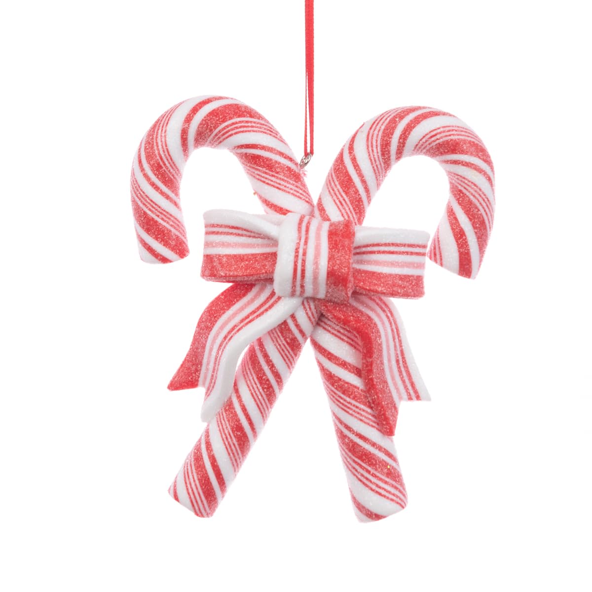 Glamour Girlz Red Candy Cane Christmas Tree Ornament - & White Spiral Striped Hanging Decoration Bauble Xmas Decor Gift Topper Peppermint Theme Glitter Bow