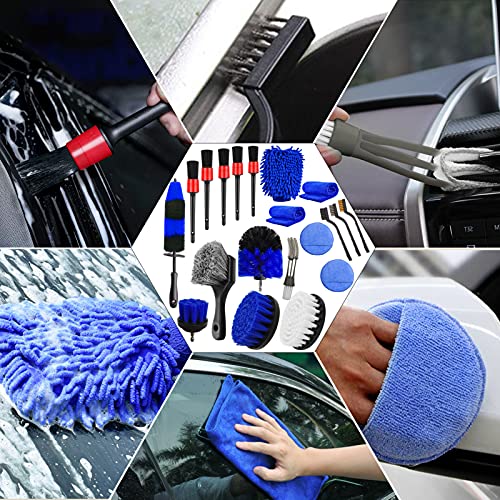 Jaronx 20Pcs Car Wheel Tire Cleaning Brush Set, Car Detailing Kit, Car Detailing Brush Set (Wheels Brush, Rim Brush, Detailing Brushes, Car Drill Detailing Brushes, Wash Mitt, Wax Pads, Wash Towels) #TOP1