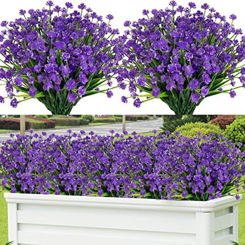 Lnoicy 20Pcs Artificial Flowers For Outdoor,Plastic Flowers Decoration, Uv Resistant Faux Flowers Shrubs, Artificial Plants For Indoor Outside Garden Home Wedding Farmhouse（Purple） #TOP11