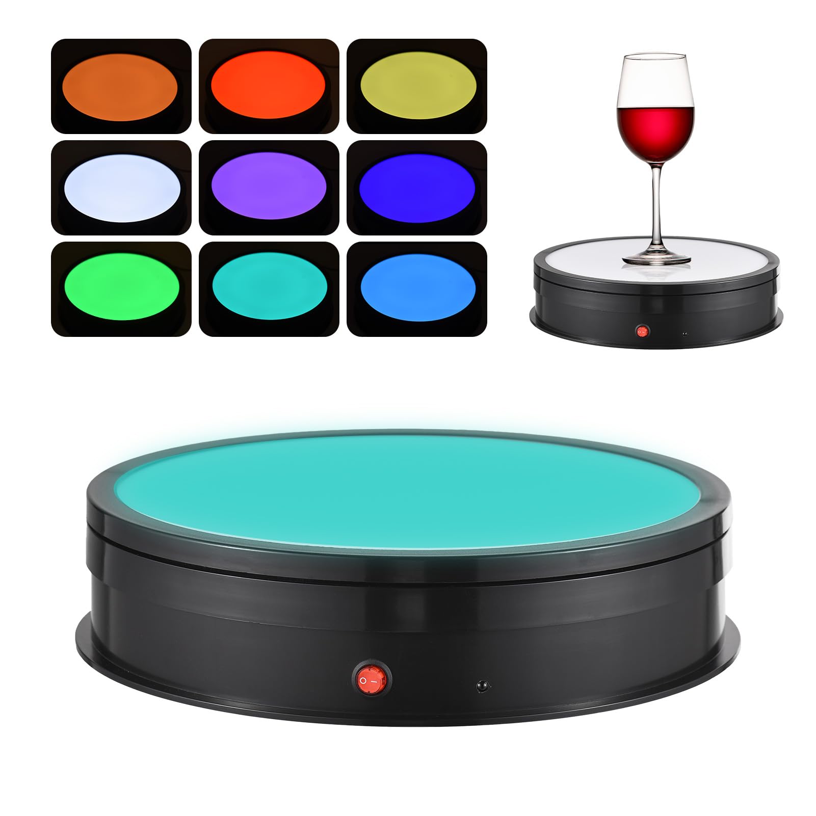 Andoer Elektryczny talerz obrotowy, obrotowy o 360°, elektryczny talerz obrotowy do fotografii ze światłem RGB, pilot zdalnego sterowania do wyświetlaczy produktów na żywo, nośność 60 kg