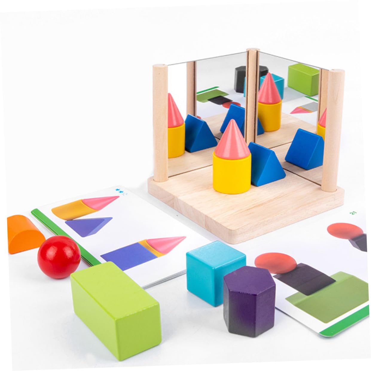 Juego de Bloques de Espejo para Niños, Juguete Cognitivo de Madera Maciza, Tamaño Pequeño, Entrenamiento Lógico y Desarrollo del Pensamiento Espacial, Adecuado para Aprendizaje