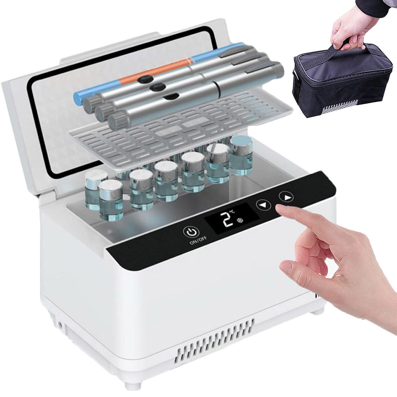 Caja refrigerada para refrigerador de insulina, Estuche de Viaje para insulina, Pantalla LED de 2 a 8 ℃, refrigerador para medicamentos, Cargador USB para automóvil, Mantenga aislados los Medicament