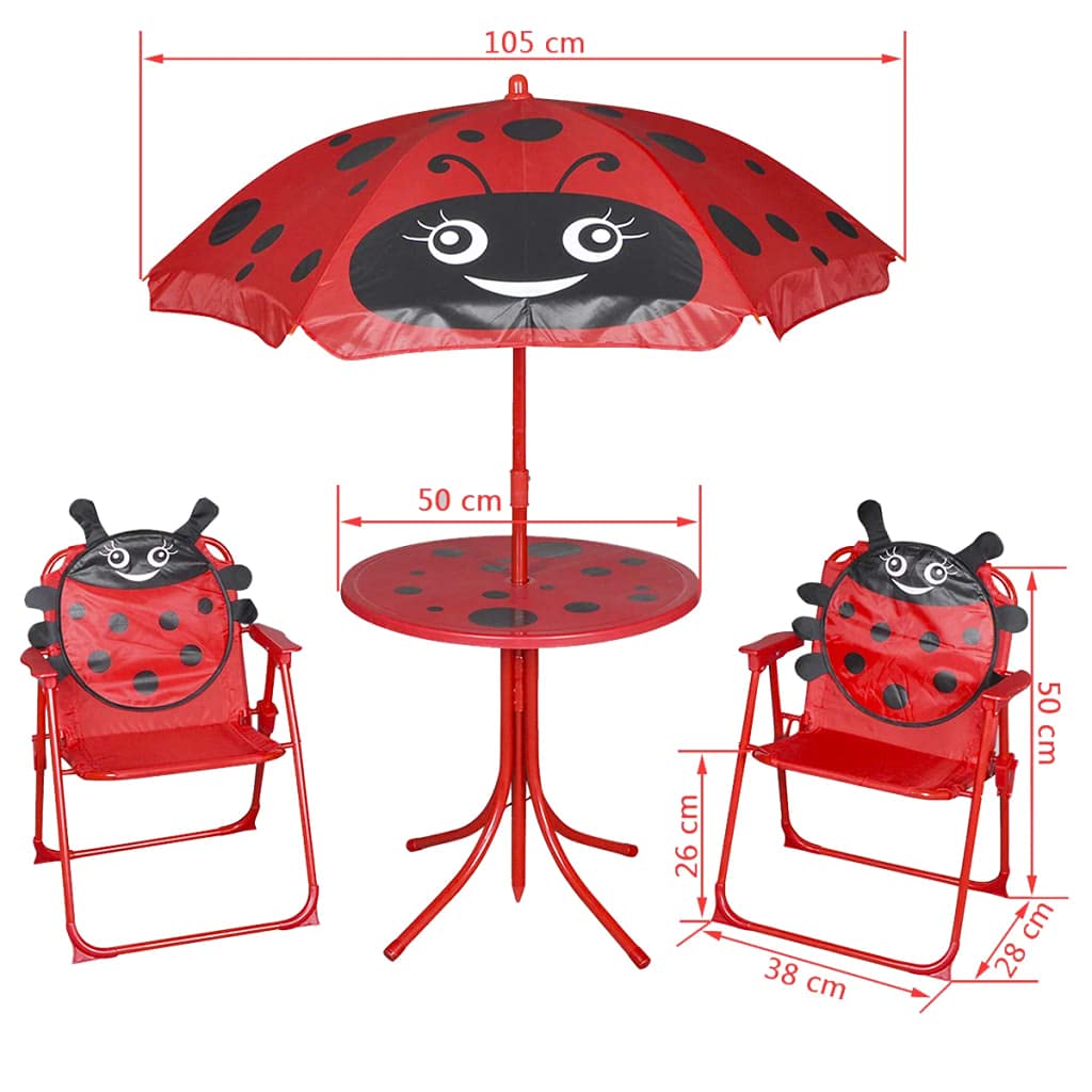 Salon de jardin pour enfants, avec parasol, une variété de motifs de dessins animés, coins arrondis, 38 x 28 x 50 cm (l x p x h), chaise pliante, table, chaises de jardin pour enfants