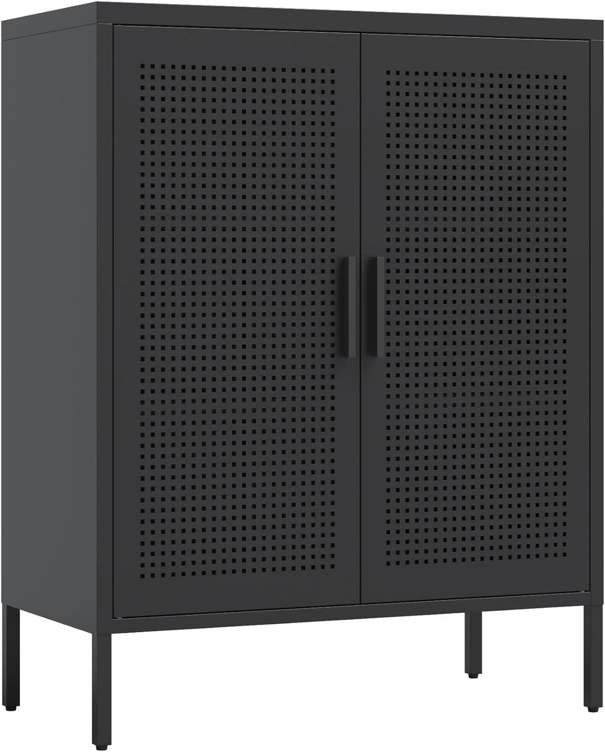 Black Sideboard Cabinet Cold-Rolled Steel Storage Cabinet Double Doors Sideboard Buffet Cabinet Locker with 2 Doors & 2 Adjustable Shelves for Living Room Home Kitchen (Black)