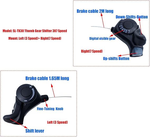 Bike Speed Shifter,3X7 Thumb Gear Shifters, One Pair TX-30 Lever and Set,Shift Lever,Transmission Bike Gear Shifter Accessories Outdoor Mountain Bicycle for Road Bike City Bike Mountain Bike