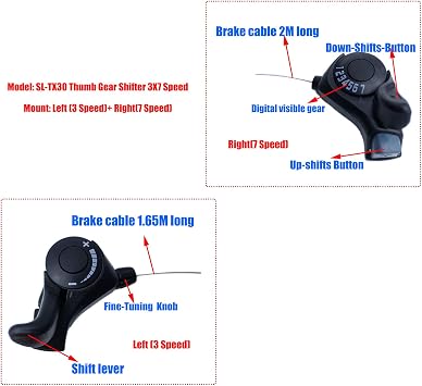 Bike Speed Shifter,3X7 Thumb Gear Shifters, One Pair TX-30 Lever and Set,Shift Lever,Transmission Bike Gear Shifter Accessories Outdoor Mountain Bicycle for Road Bike City Bike Mountain Bike