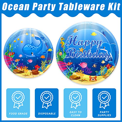 Kepeel 96 Pcs Ocean Sea Life Birthday Party Supplies, Under The Sea Party Decorations Plates Napkins Underwater World Creatures Whale Dolphin Fish Coral Reef Disposable Paper Decor, Serves 24 #TOP2