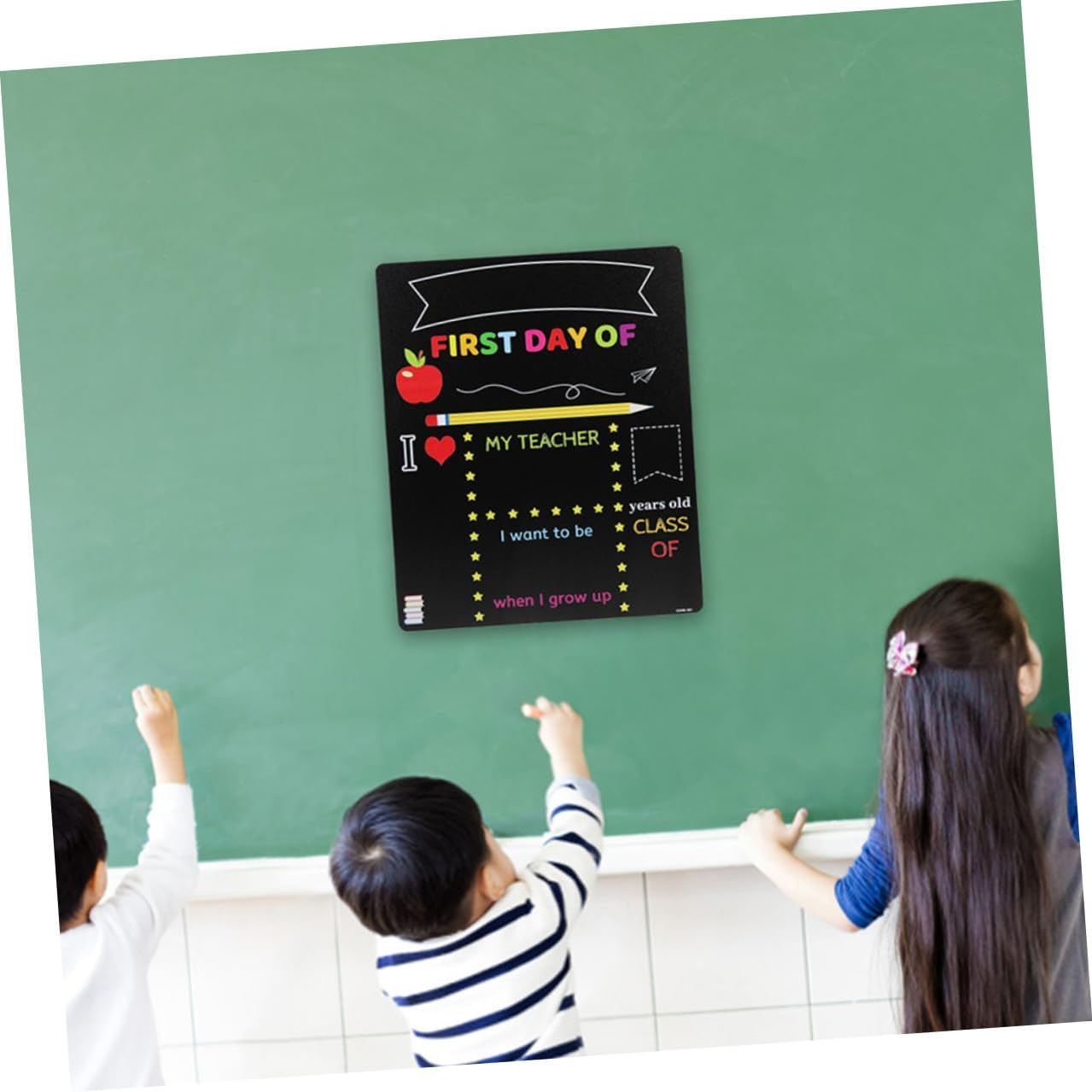 2pcs ’s Chalkboard Writing Board for Preschool and Elementary Classroom Decor, PVC Plastic School Sign with Message and Photo Board, Drawing and Writing Supply