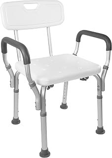 Vaunn Deluxe Shower Chair with Arms & Back for Seniors - 350 lbs Capacity, Adjustable Height Bath Seat, Tool-Free Assembly