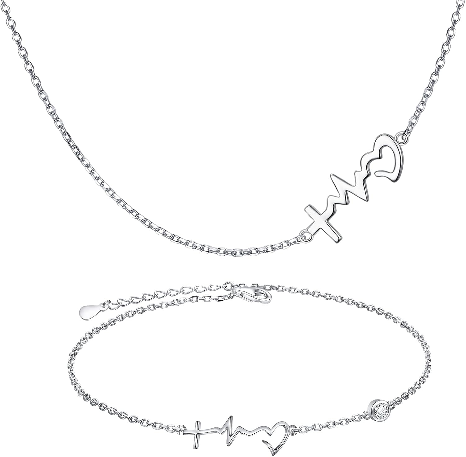 DAOCHONG Item Faith Hope Love Sideways Necklace and Item Faith Hope Love Chain Anklet Bundle