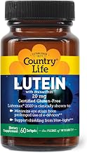Country Life Lutein 20 mg Supplement - Certified Gluten-Free - Eye Health Support with Lutein and Zeaxanthin - Reduces Eye Strain from Screens - No Yeast, Corn, Wheat, Milk - 60 Softgels
