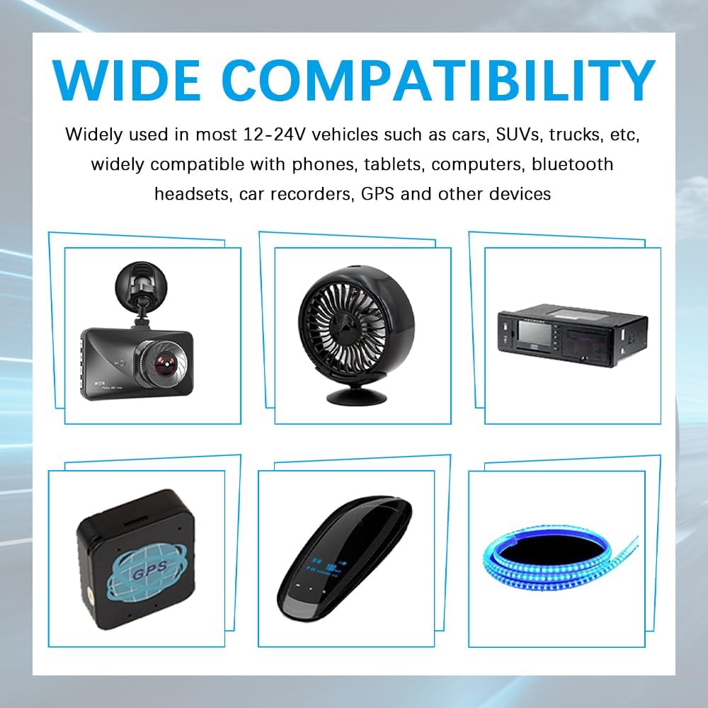 4 Port Fast Charging Cigarette Lighter USB Charger with Voltmeter,12-24V Fast Car Charger Port QC3.0/Type-C/PD/2.4A,12V USB Chargers Car Lighter USBs Adapter Compatible with iPhone