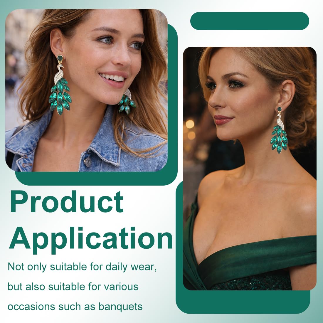 1 par de pendientes de mujer con borlas Pendientes de pavo real de cristal Boho con cuentas en cascada Aretes de gota con flecos, verde