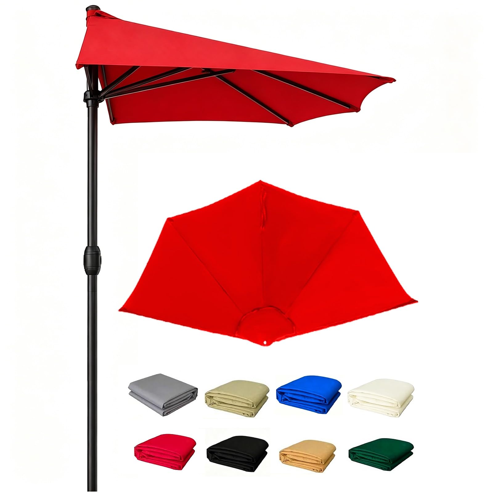 Telo di Ricambio per Ombrellone Mezzaluna 2.7 3.0m 5 Braccia, UV Impermeabile Copertura per Ombrellone in Tessuto di Ricambio, Poliestere Baldacchino di Ricambio Giardino(Red,270cm/8.8ft)