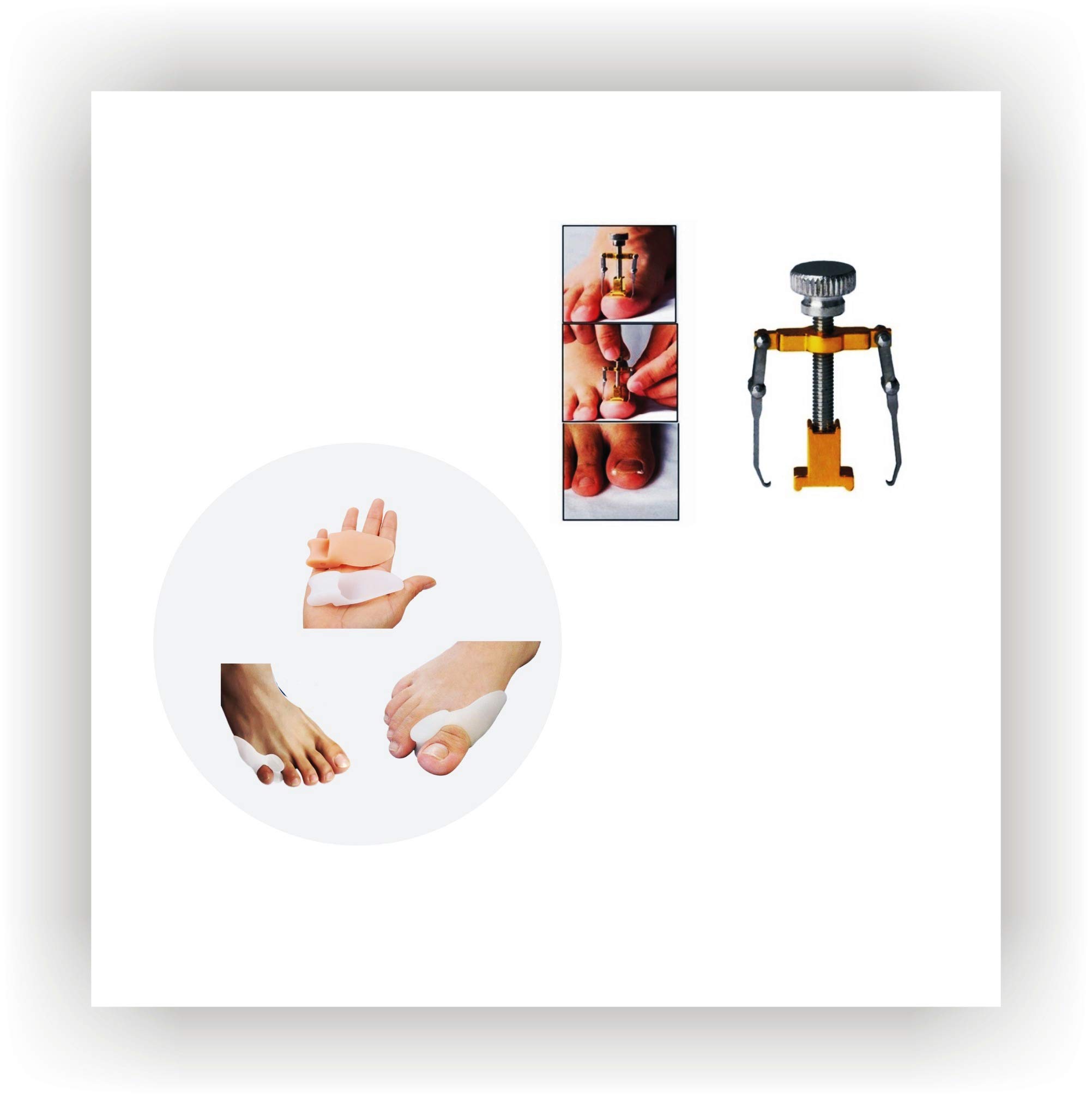 jeoga® Combo Pack of 3 pieces One Toe Nail Correction Tool With Two Pieces Toe Bunion Corrector Bunion Relief Protector Sleeves Kit Treat Pain in Hallux Valgus Tailors Big Toe Joint Hammer