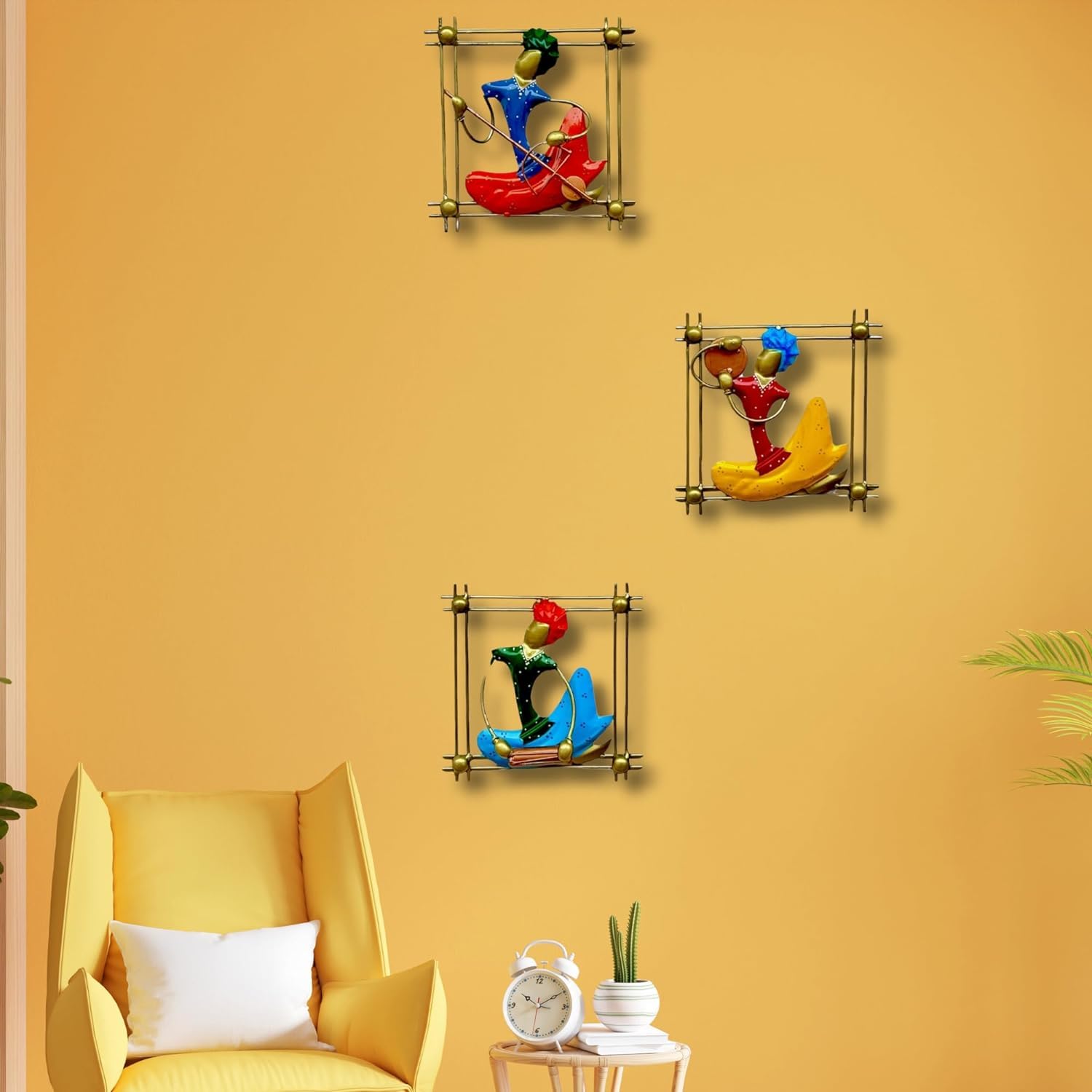 RSN Retro Style Decorative Metal Set of 3 Musician Wall Decor/Wall Hanging Showpiece/Wall Art Sculpture For Living Room (Size- 8.5 X 8.5 Inch) 1