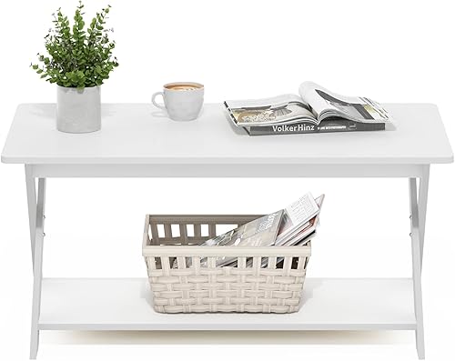 Miniatura 16 de Furinno Mesa de centro entrecruzada simple y moderna, 35.4 x 19.6 x 16 pulgadas, roble francés gris gris roble francés,Blanco,Pino