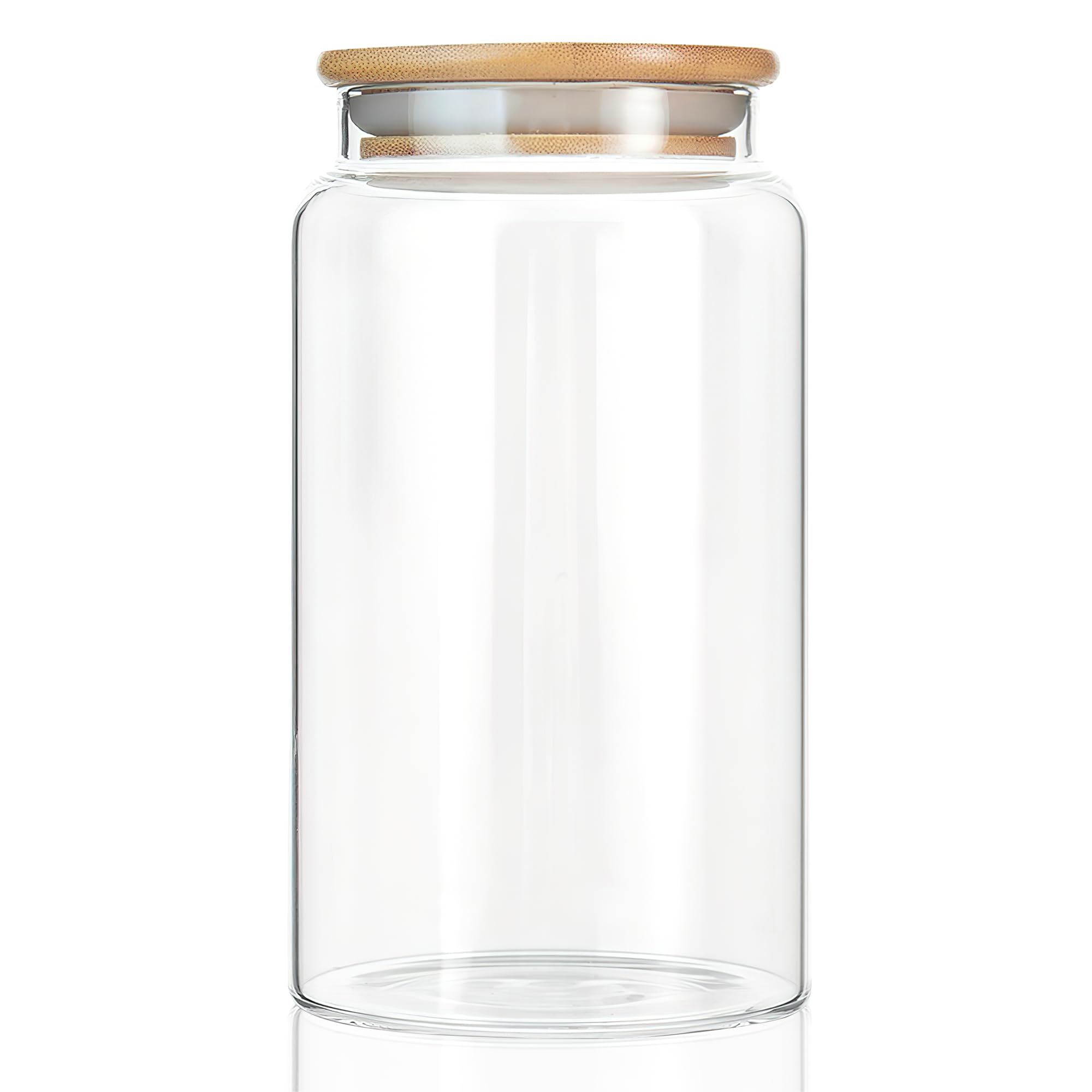 INCETUE 1200ML/42Oz Clear Glass Storage Container Jar with Airtight Flat Bamboo Lid, Decorative Small Food Canister for Coffee, Spice, Sugar, Salad, Cereal, Flour, Candy, Cookie