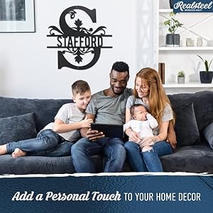 RealSteel Metal Split Letter Monogram Sign Personalized Metal Decor Custom Last Name Sign Monogram Family Last Name Sign Custom Metal Sign Welcome Sign Indoors or Outdoors 12 Black