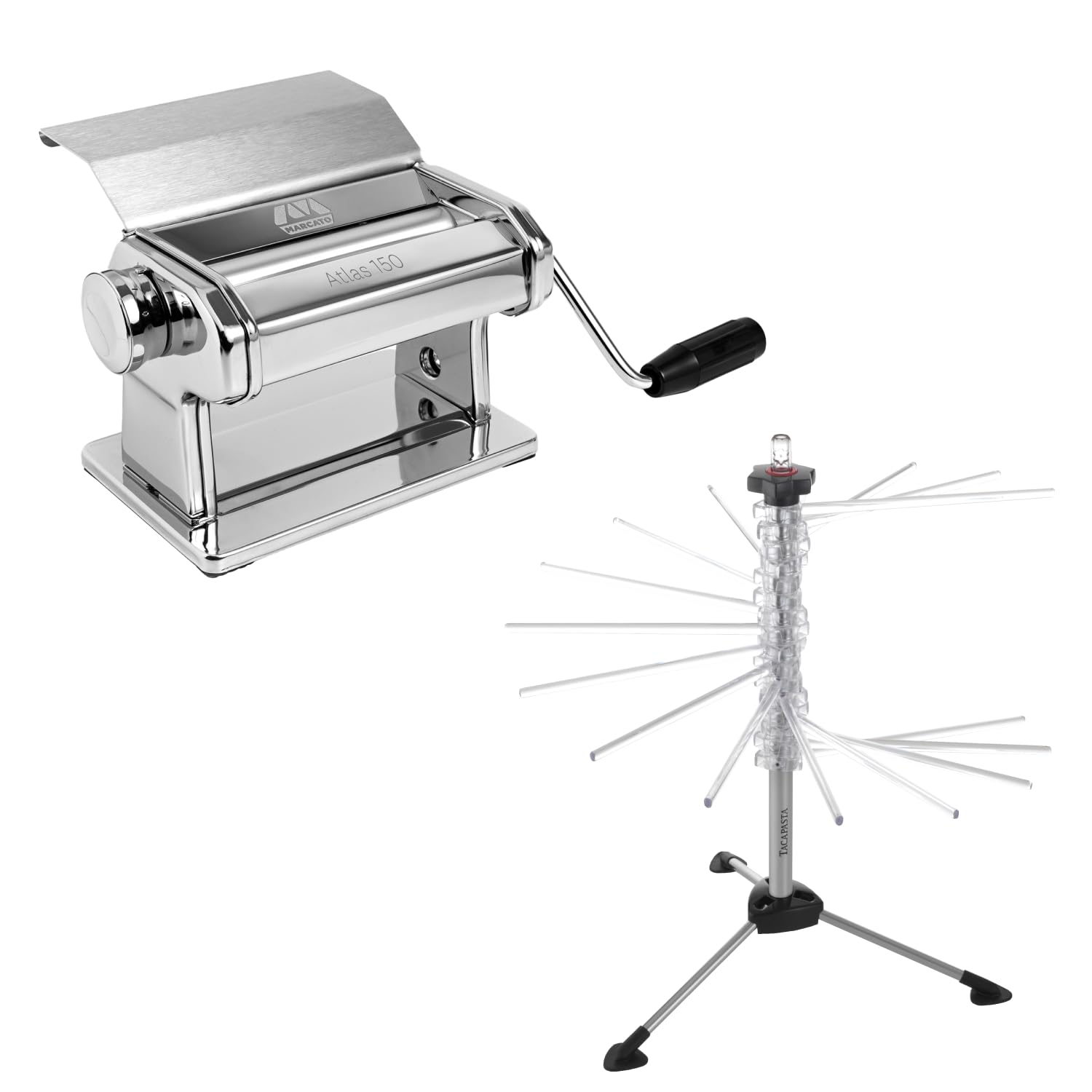 "Set de Preparación de Pasta, Máquina de Pasta Atlas 150 Slide + Secador + Accesorios para Fettuccine y Tagliolini, Accesorios de Cocina, Materiales de Alta Calidad, Hecho en Italia."