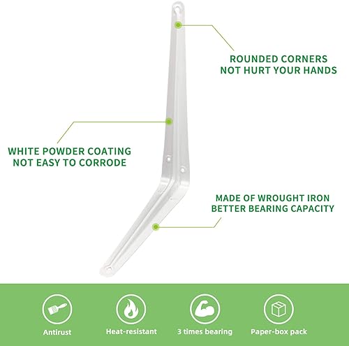 Miniatura 3 de Soportes de estante de 12 pulgadas, paquete de 20 soportes flotantes ajustables de metal blanco resistente en L, soporte de estante decorativo de 12