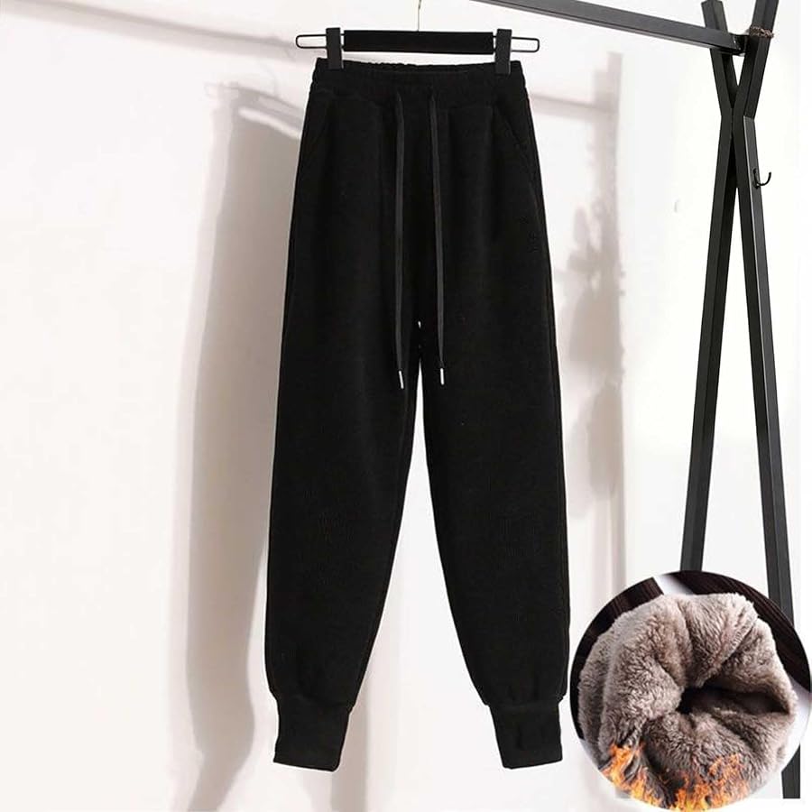 Hosen Damen Cordhose Fleece Gefüttert Jogger Cord Herbst Winter Damenhosen | Guhmomh Schwarz XL Freizeithose Hose Bequeme Arbeitshose Lockere Lang Stoffhose Jogginghose Elegante Freizeithose Sporthose, Bild 3