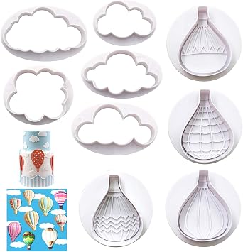 9Pcs Balloons and Cloud Cake Decoration Fondant Mold Set Hot Air Balloon Cookie Cutters for Chocolate Candy Baking Pastry Cookie Sugar Craft