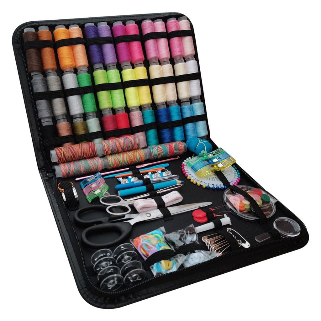 Bolsa de Costura Manual de 206 Piezas, Bolsa Negra para Aguja e Hilo, Juego portátil de Aguja e Hilo
