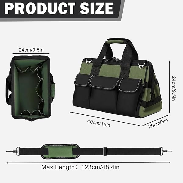 Bolsa de herramientas profesional con 21 compartimentos, 40 x 20 x 24 cm, bolsa de herramientas de jardín, bolsa de almacenamiento para mecánicos, electricistas, carpinteros - 2