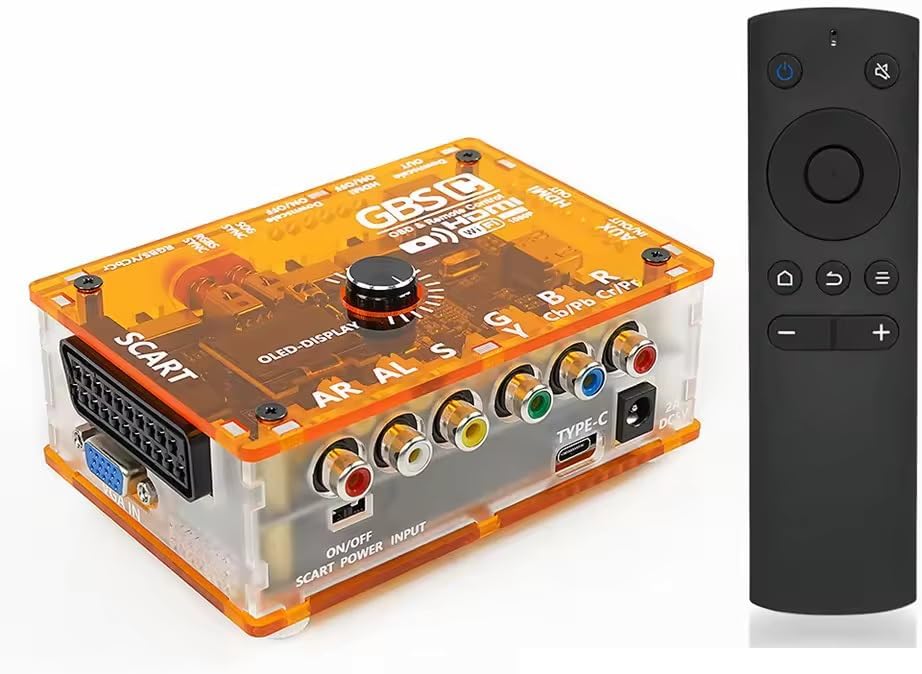 TicKnot ODV-GBS-C Mini Video Converter RGBS Scart/YPbPr to HDMI & VGA Upscaler for Retro Gaming Console PS2/N64/Dreamcast/Saturn with Zero Lag (Tran Blue) (Tran Orange)