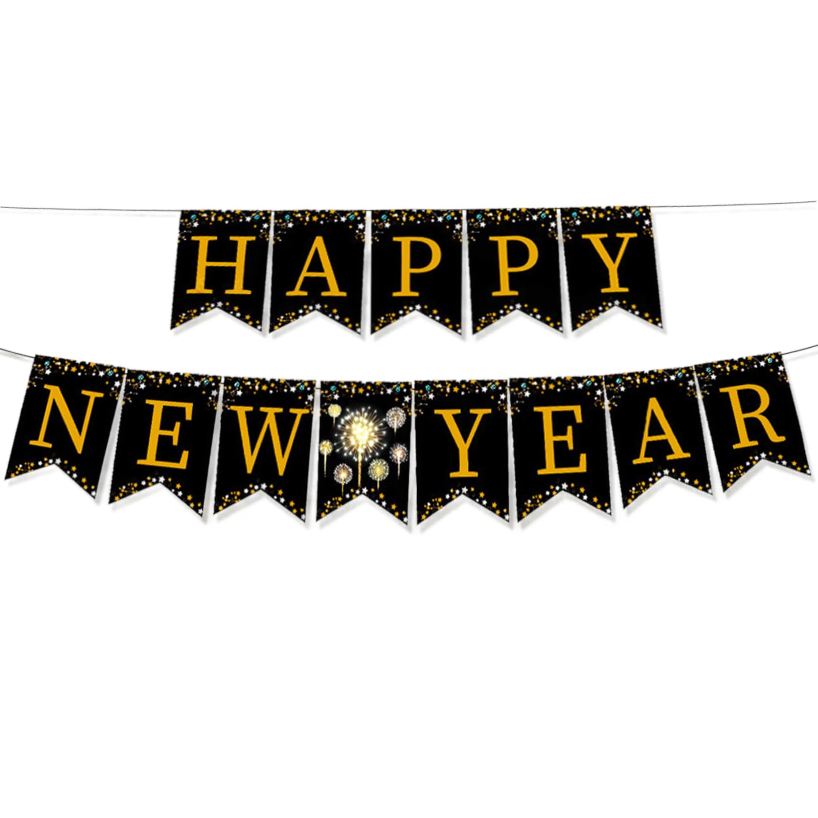 Bliceon 2025 Happy New Year Banner – Black and Gold Bunting with Alphabet for New Year’s Eve Party Decorations, Festive Holiday Decor, Celebrate New Year’s Celebration, Countdown Party Supplies