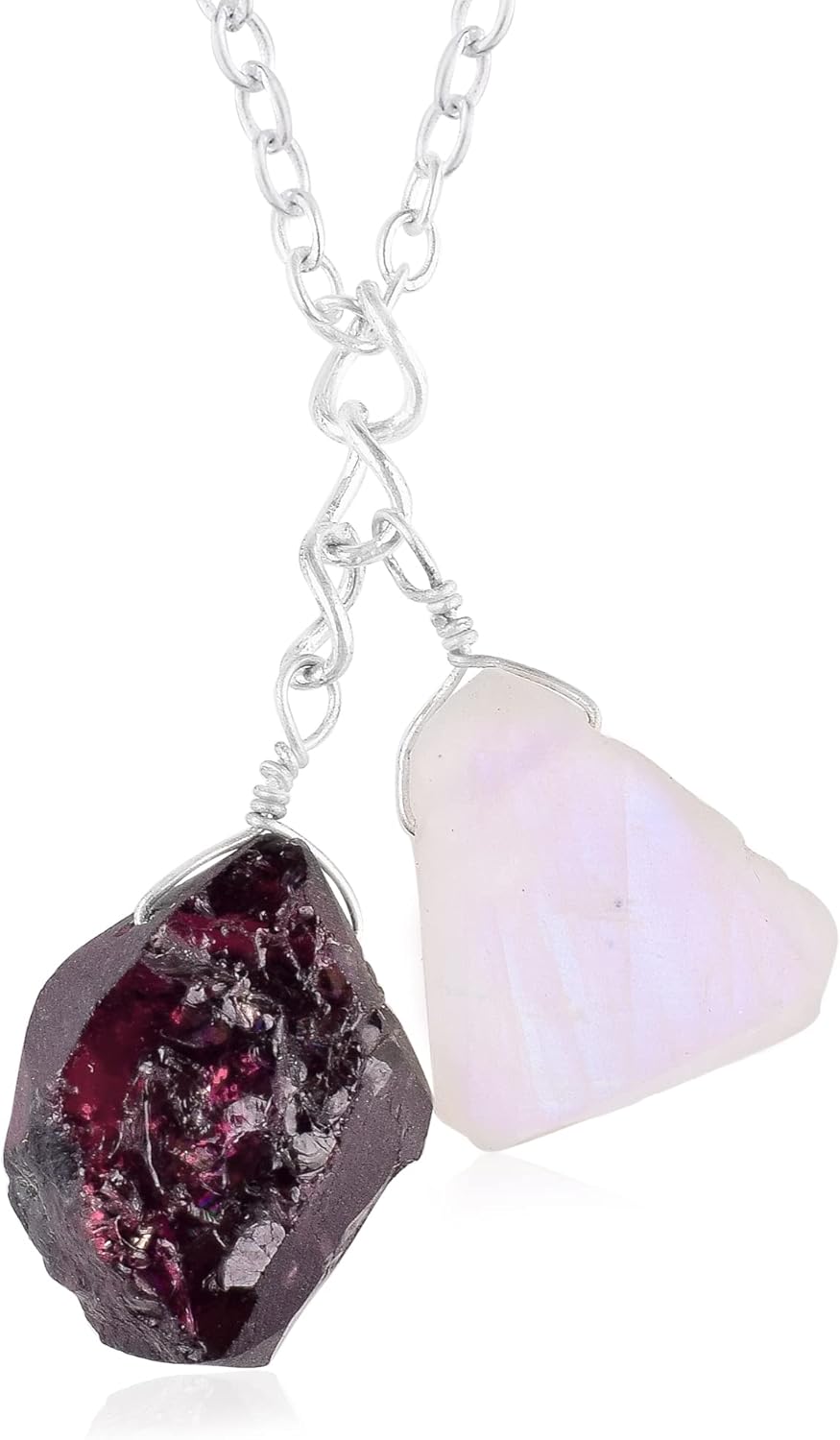 Raw Moonstone and Garnet Natural Crystals Pendant Necklace, Gemstone Rough, Energy Healing Crystals, Birthday, Gift for Her, Gemstone Jewelry 18 inch AAA+ Quality (garnet and moonstone)