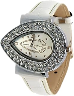 Qtqgoitem Water Dripping Shape Pendant White Faux Leather Band Lady Quartz Watch (Model: c9b 055 4d6 313 791)