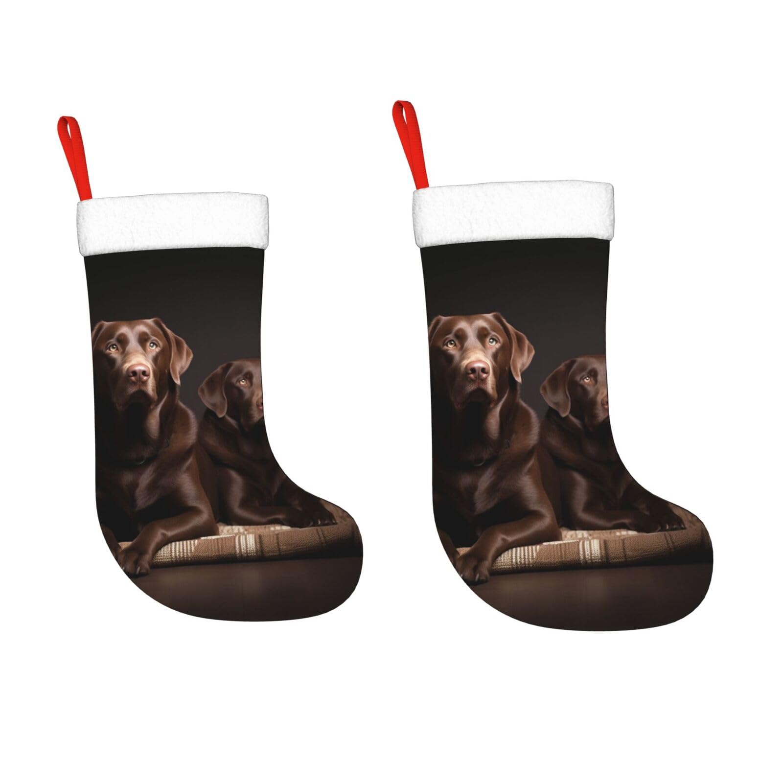 KLOPH 2 Pack 18 Inches Christmas Stockings Personalized Brown Labrador Retriever Xmas Stocking Hanging Decoration Fireplace Stocking for Holiday Xmas Tree Christmas Fireplace Decor Gifts